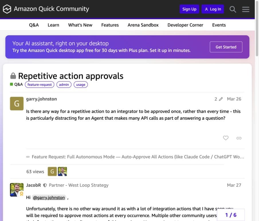 Garry Johnston’s March 26 report asks whether repeated integration actions can be approved once and describes repeated approvals as distracting during many API calls.