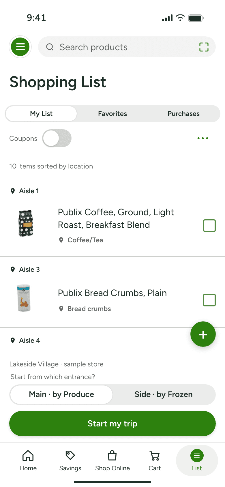 Start with your list in The Trip prototype