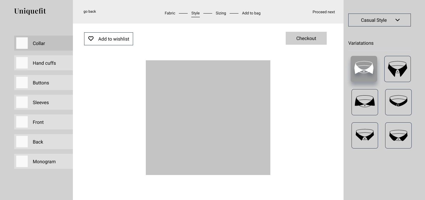 Style customisation dashboard — 1st hi-fi wireframe