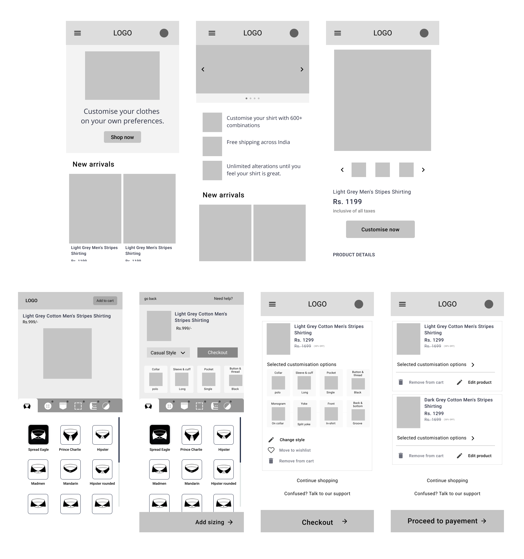 High-fidelity mobile wireframes