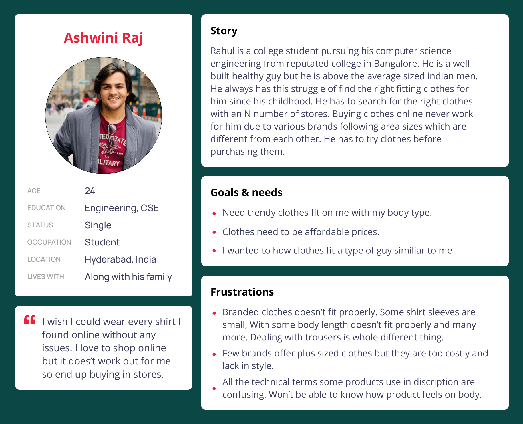 Persona card — Rahul, college student